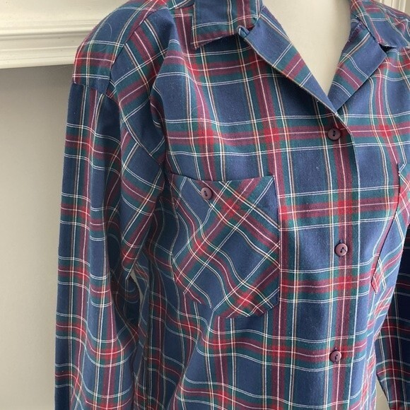Vintage 62 East Tartan Plaid Button Navy Up Button Pocket Shirt Small - Picture 3 of 9